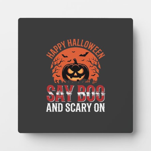 ハロウィン かぼちゃ デザイン Say Boo_1 フォトプラーク (正面)
