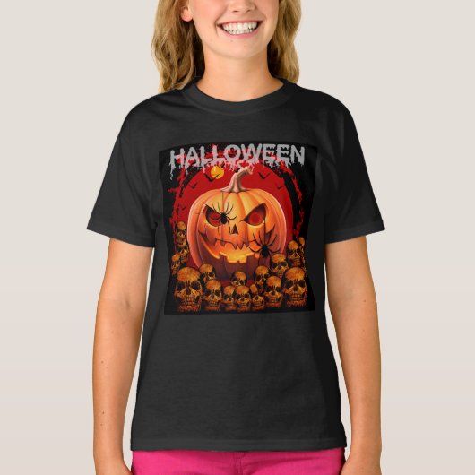 ハロウィン かぼちゃ ドクロ スケルトン  Tシャツ (正面)