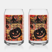 ハロウィン, かぼちゃ パーティー, ブラック ピンク ガラス缶 (裏面)
