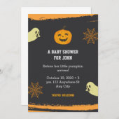 ハロウィン かぼちゃ リトル ブー 黒 ベビーシャワー 招待状 (正面/裏面)