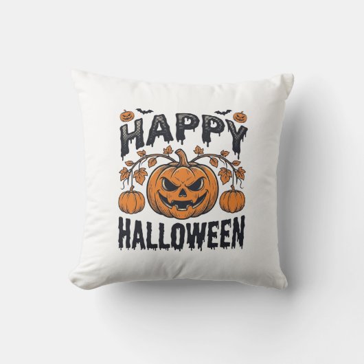 ハロウィン かぼちゃ レトロ風 彫刻 デザイン_1 クッション (正面)