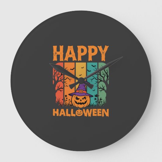 ハロウィン かぼちゃ ヴィンテージ ベクター ラージ壁時計 (正面)