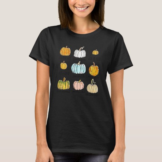 ハロウィン かぼちゃ 季節のカボチャの品種 感謝 Tシャツ (正面)