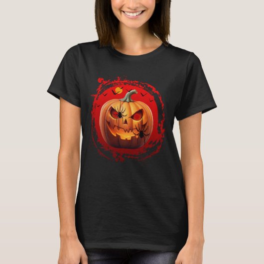 ハロウィン かぼちゃ 怖い クモ コウモリ Tシャツ (正面)