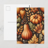 ハロウィン かぼちゃ, 植物のグリーン＆秋の葉 ポストカード (正面/裏面)