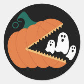 ハロウィン かぼちゃ 面白い お化け 少年 少年少女  ラウンドシール (正面)