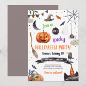 ハロウィン かぼちゃ 魔女 猫 クモ 怖い 誕生日 招待状 (正面/裏面)