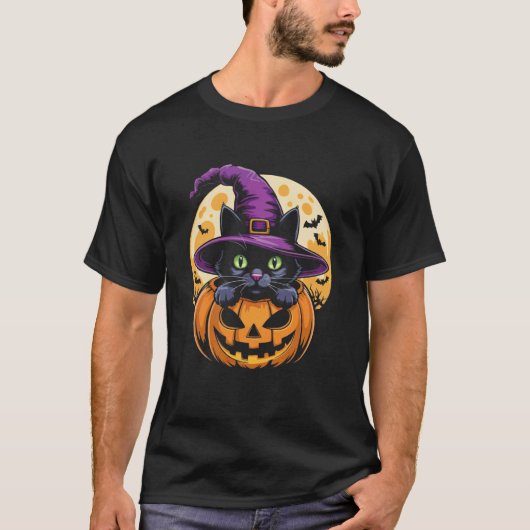 ハロウィン かぼちゃ 黒猫 スケアリー スプーキー ギフト Tシャツ (正面)