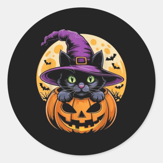 ハロウィン かぼちゃ 黒猫 スケアリー スプーキー ラウンドシール (正面)