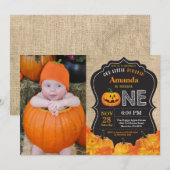 ハロウィン かぼちゃ 1歳 誕生日 招待状 麻 (正面/裏面)