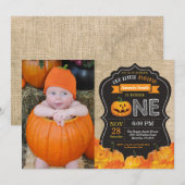 ハロウィン かぼちゃ 1歳 誕生日 招待状 麻 (正面/裏面)