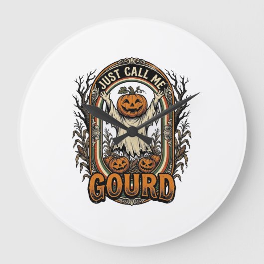 ハロウィン かぼちゃ Tシャツ ビンテージ風 彫刻 ラージ壁時計 (正面)