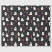 ハロウィン かわいいおばけとワイングラス ラッピングペーパー (フラット)