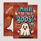ハロウィン: かわいいおばけ「だまされたいなら私のところに来なさい！」 招待状 (正面/裏面)