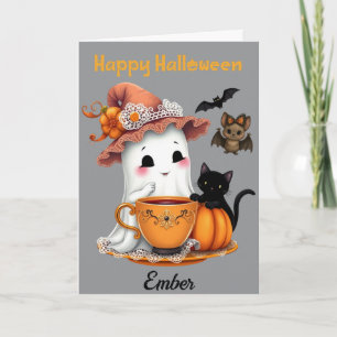 ハロウィン かわいいおばけ、ねこ、こうもりのオリジナルカード カード