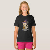 ハロウィン かわいいクリーム色の猫と魔女の帽子とカボチャ Tシャツ (正面フル)