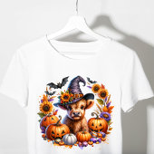 ハロウィン かわいいハイランド・カウ 魔女 帽子 コウモリ かぼちゃ トライブレンドＴシャツ