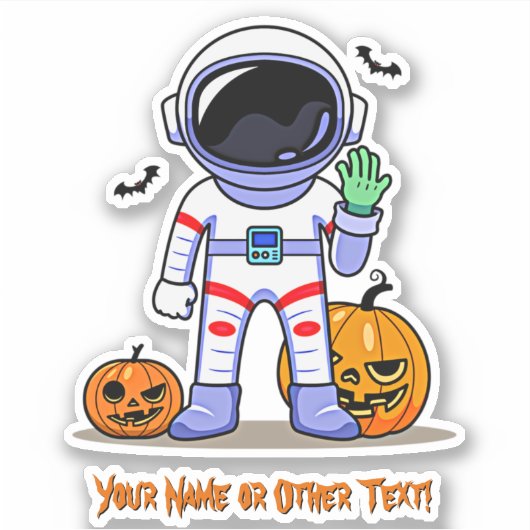 ハロウィン かわいい宇宙飛行士 カボチャ コウモリ 名前入り シール (正面)