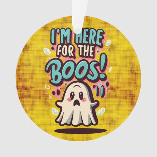 ハロウィン:かわいい幽霊「ボースに来たわ!」 オーナメント (正面)