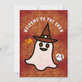 ハロウィン：かわいい幽霊「ボースに来たわ！」 招待状 (裏面)