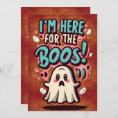 ハロウィン：かわいい幽霊「ボースに来たわ！」 招待状 (正面/裏面)