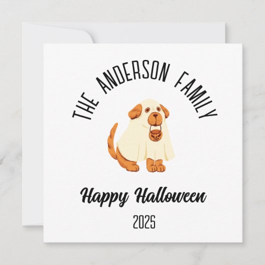 ハロウィン かわいい犬の幽霊コスチューム 個人名入り シーズンカード (正面)