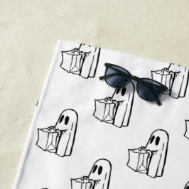 ハロウィン, かわいい白いお化け, トリック・オア・トリート, ブー ビーチタオル