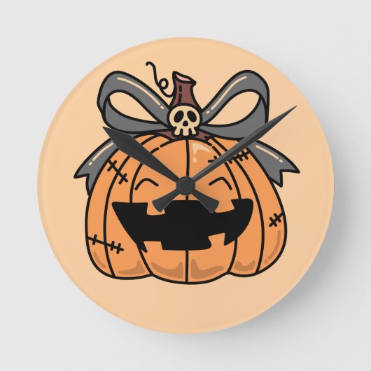 ハロウィン, かわいい顔のカボチャ ラウンド壁時計 (正面)