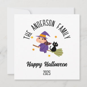 ハロウィン かわいい魔女のほうき パーソナライズ名前 シーズンカード