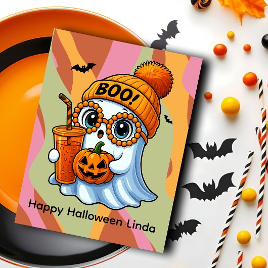 ハロウィン かわいい おばけ オレンジ ピンク ポストカード
