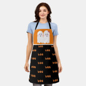 ハロウィン かわいい おばけ オレンジ 黒 エプロン (着用した状態)