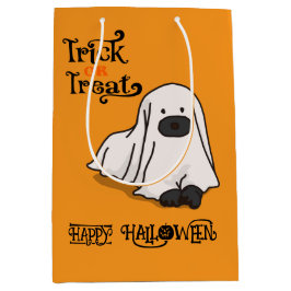 ハロウィン かわいい おばけ ユーモラス おばけ犬 オレンジ ミディアムペーパーバッグ