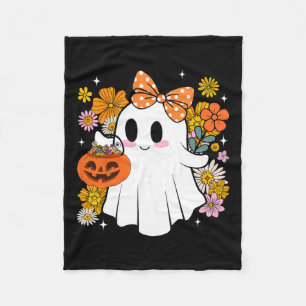 ハロウィン かわいい おばけ ヴィンテージ 花柄 トリック オア トリート フリースブランケット