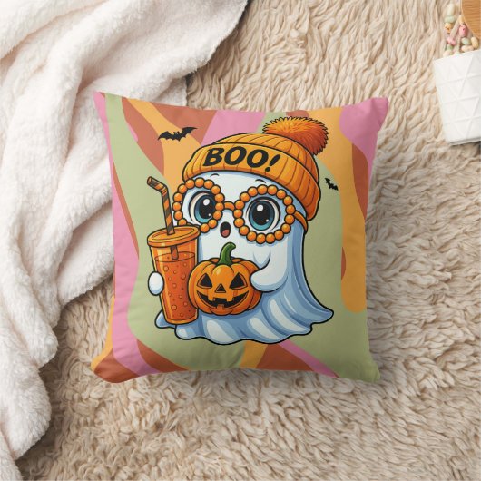 ハロウィン かわいい おばけ 秋 ピンク オレンジ クッション (ブランケット)