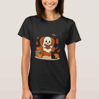 ハロウィン かわいい おばけ 読書 本 猫 かぼちゃ 紅茶 Tシャツ
