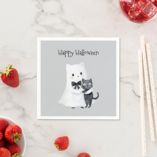 ハロウィン かわいい おばけ 黒猫 スタンダードカクテルナプキン (インサイチュ)