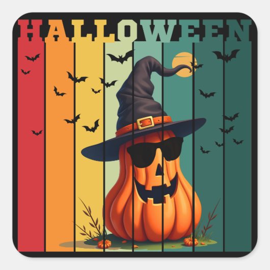 ハロウィン かわいい おもしろい カボチャ ヴィンテージ 秋 紅葉 スクエアシール (正面)