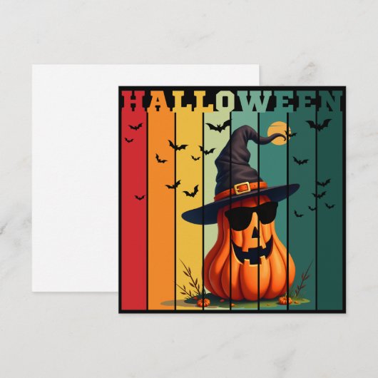 ハロウィン かわいい おもしろい カボチャ ヴィンテージ 秋 紅葉 招待状 (正面/裏面)