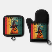 ハロウィン かわいい おもしろい カボチャ ヴィンテージ 秋 紅葉 鍋つかみ&鍋敷きセット (正面)