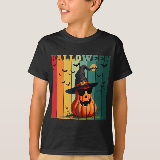 ハロウィン かわいい おもしろい カボチャ ヴィンテージ 秋 紅葉 Tシャツ (正面)