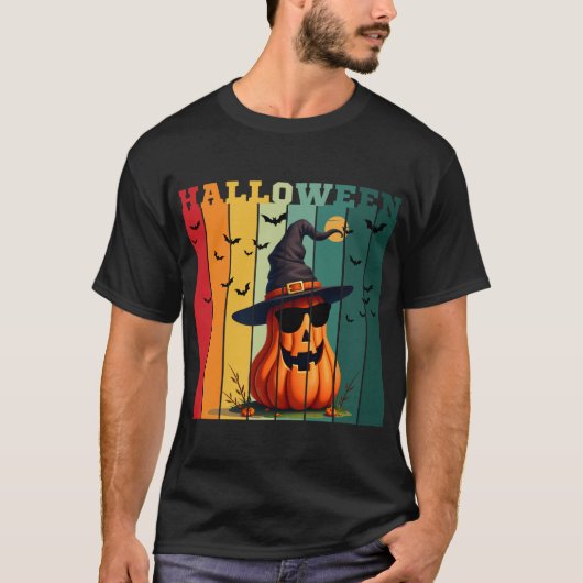 ハロウィン かわいい おもしろい カボチャ ヴィンテージ 秋 紅葉 Tシャツ (正面)