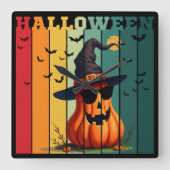ハロウィン かわいい おもしろ カボチャ ヴィンテージ 秋 紅葉 スクエア壁時計 (正面)