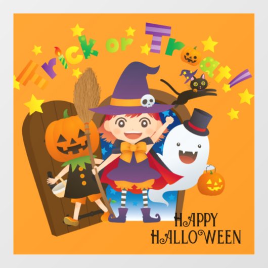 ハロウィン かわいい スプーキー 気まぐれな 魔女 オレンジ ウィンドウサイン (シート)