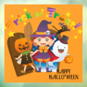 ハロウィン かわいい スプーキー 気まぐれな 魔女 オレンジ ウィンドウサイン (シート3)