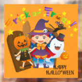 ハロウィン かわいい スプーキー 気まぐれな 魔女 オレンジ ウィンドウサイン (シート2)