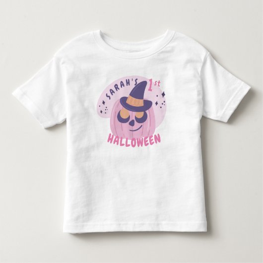 ハロウィン かわいい ピンクとパープルのかぼちゃの帽子 初ハロウィン トドラーTシャツ (正面)