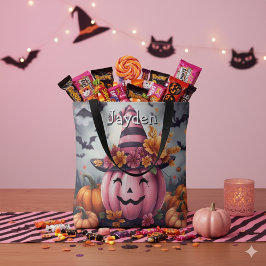 ハロウィン かわいい ピンクのカボチャ 名入れ トートバッグ