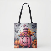 ハロウィン かわいい ピンクのカボチャ 名入れ トートバッグ (正面)