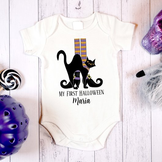 ハロウィン かわいい ファンシー ウィッチ シューズ 黒猫 ベビーボディスーツ