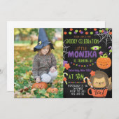 ハロウィン かわいい ブラックボード フォト 誕生日 招待状 (正面/裏面)